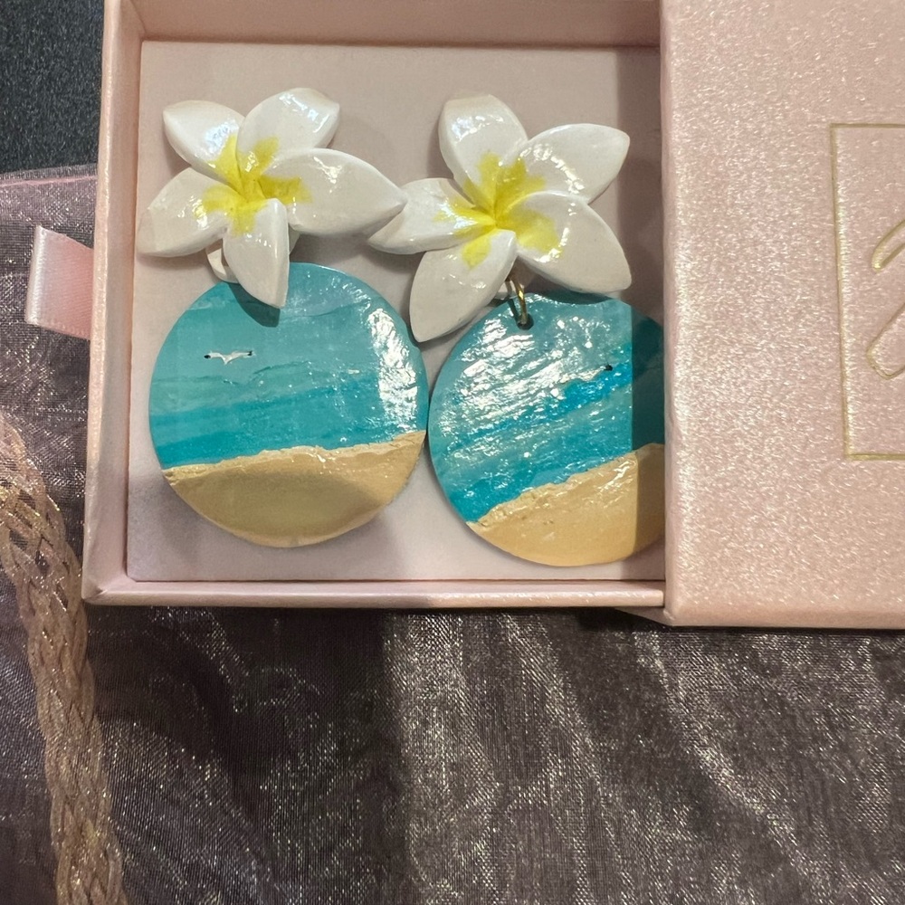 Plumeria and the sea dangle earrings